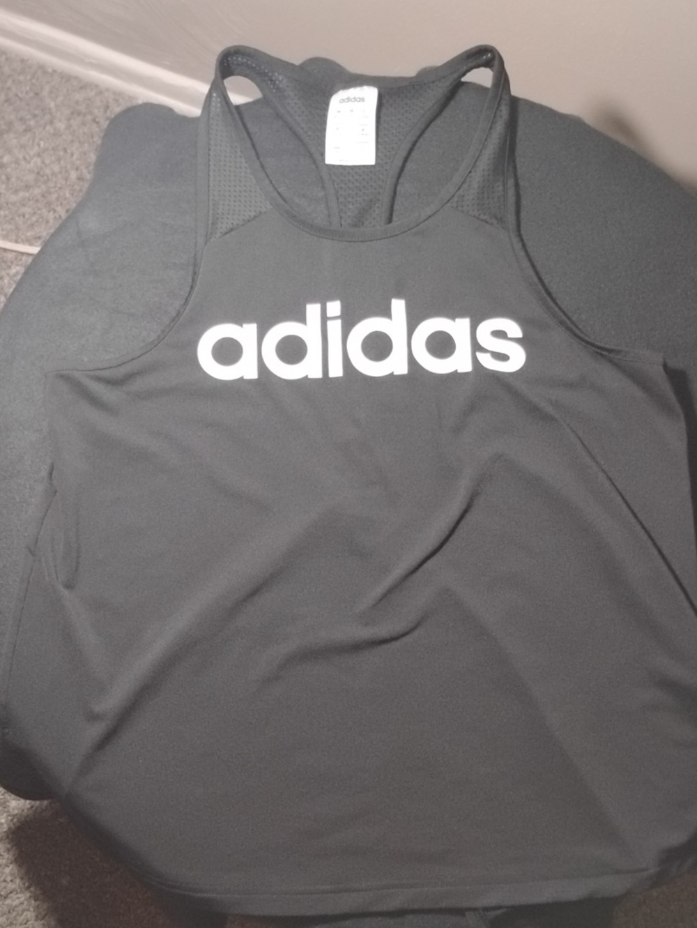 Adidas Charcoal Grey Split Racerback Graphic Gym Tank - Size Medium